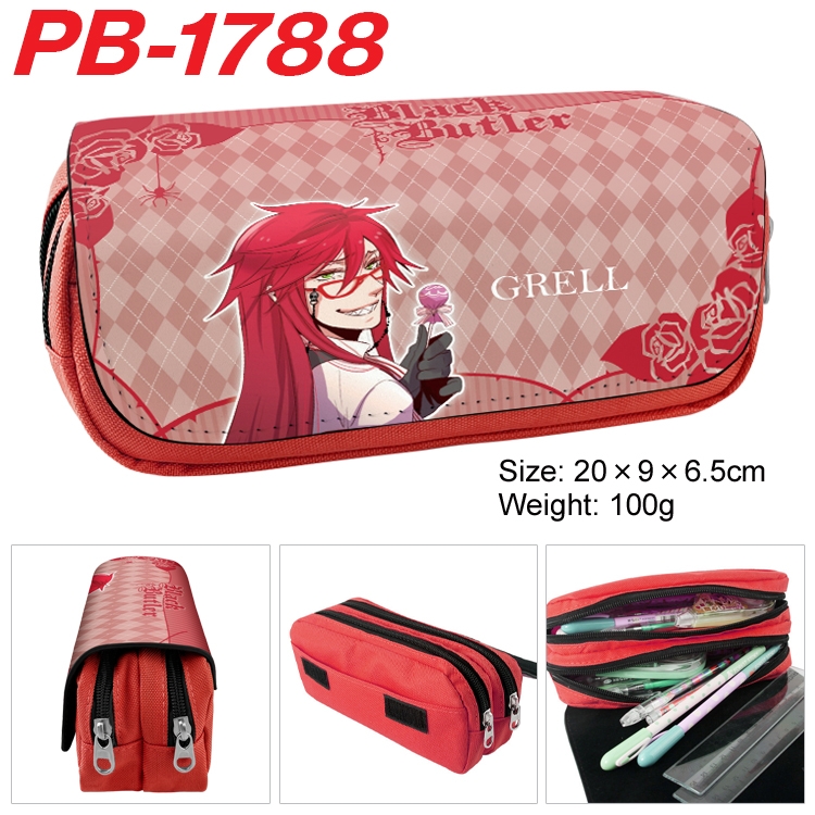 Kuroshitsuji Anime double-layer pu leather printing pencil case 20×9×6.5cm PB-1788