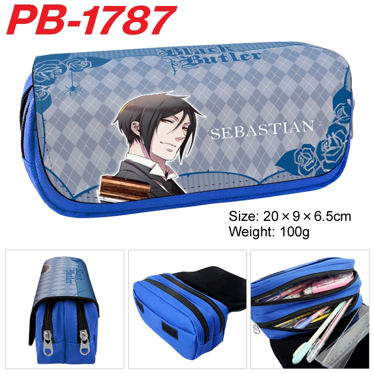 Kuroshitsuji Anime double-layer pu leather printing pencil case 20×9×6.5cm PB-1787