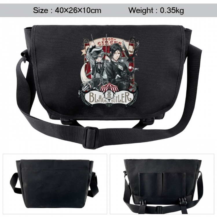 Kuroshitsuji  Anime black double button waterproof single shoulder crossbody bag 40x26x10cm