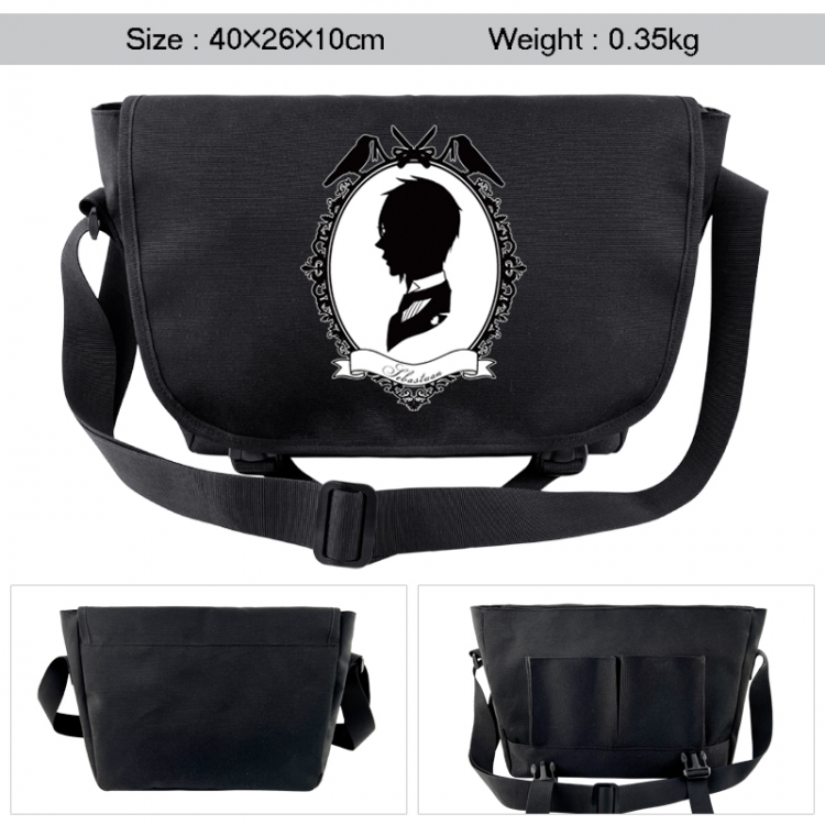 Kuroshitsuji  Anime black double button waterproof single shoulder crossbody bag 40x26x10cm