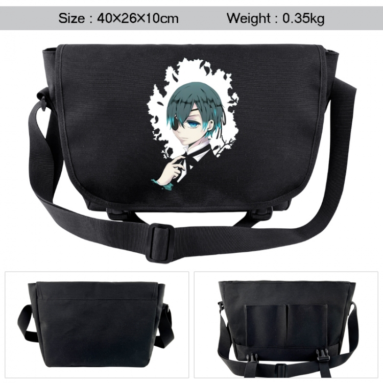 Kuroshitsuji  Anime black double button waterproof single shoulder crossbody bag 40x26x10cm