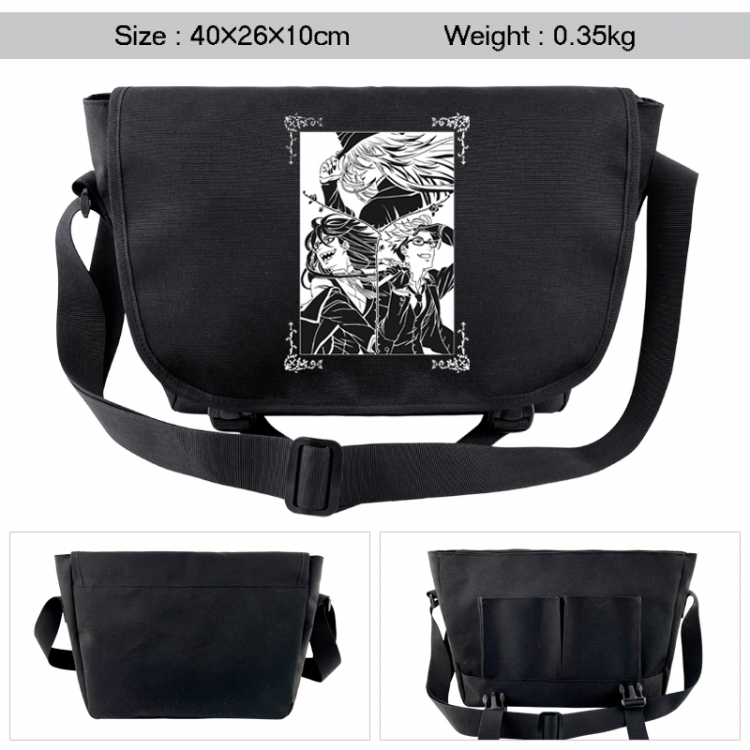 Kuroshitsuji  Anime black double button waterproof single shoulder crossbody bag 40x26x10cm