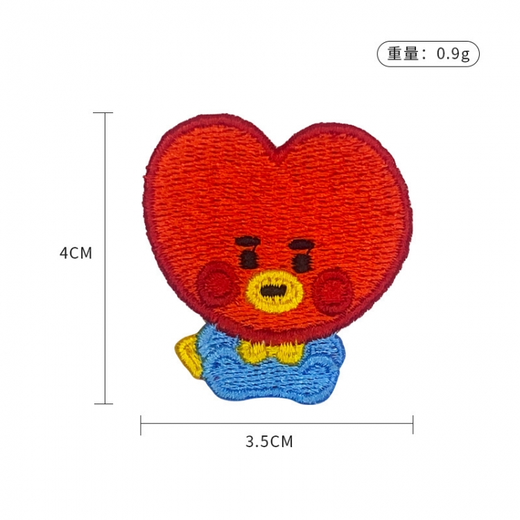 BTS Cartoon embroidery fabric with self-adhesive sticker price for 5 pcs