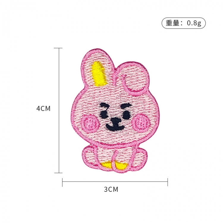 BTS Cartoon embroidery fabric with self-adhesive sticker price for 5 pcs