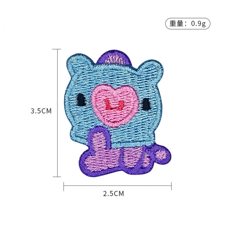 BTS Cartoon embroidery fabric with self-adhesive sticker price for 5 pcs