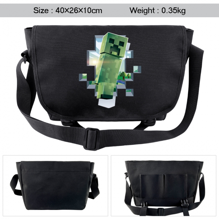 Minecraft Anime black double button waterproof single shoulder crossbody bag 40x26x10cm