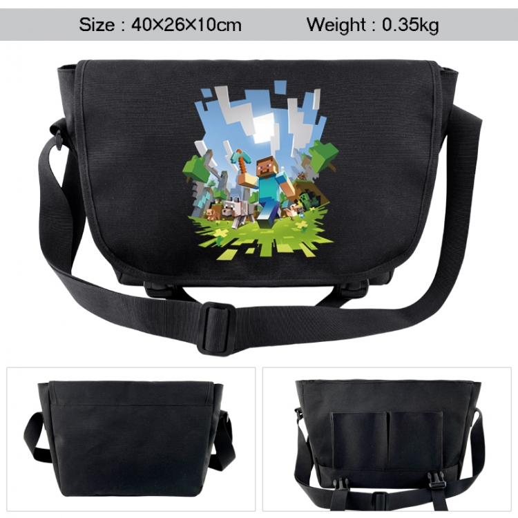 Minecraft Anime black double button waterproof single shoulder crossbody bag 40x26x10cm