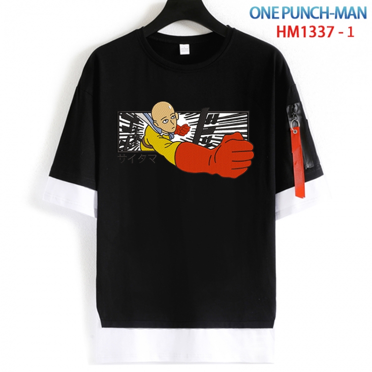 One Punch Man Cotton Crew Neck Fake Two-Piece Short Sleeve T-Shirt from S to 4XL HM 1337 1