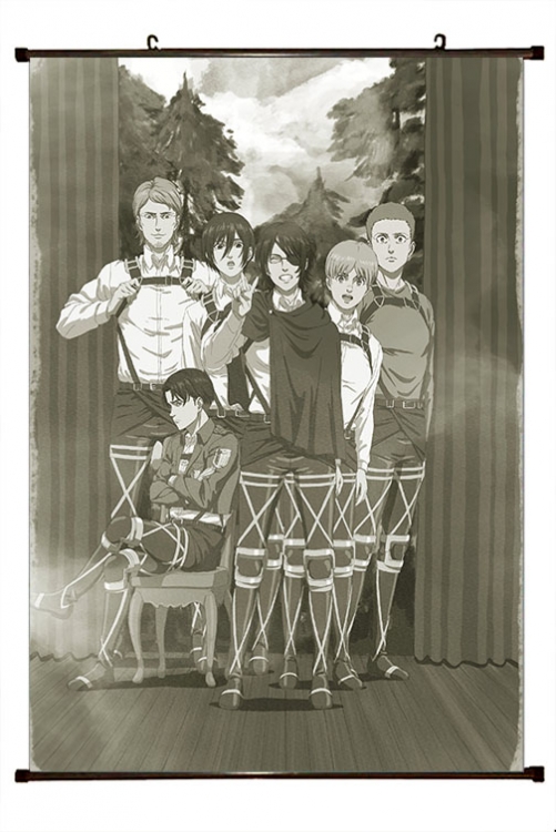Shingeki no Kyojin Anime black Plastic rod Cloth painting Wall Scroll 60X90CM  J12-380