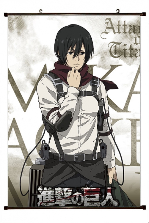 Shingeki no Kyojin Anime black Plastic rod Cloth painting Wall Scroll 60X90CM  J12-369