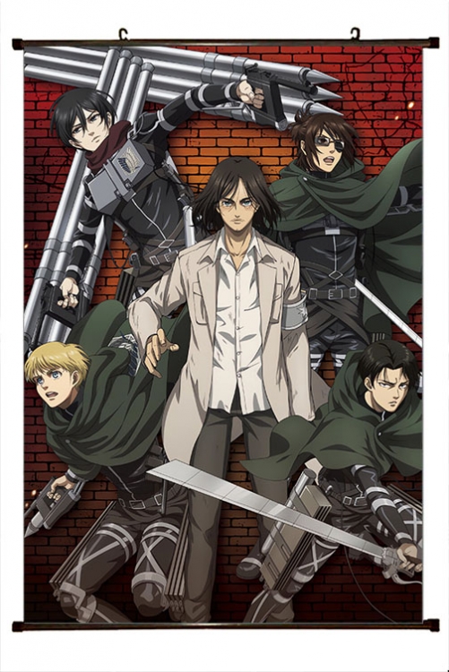 Shingeki no Kyojin Anime black Plastic rod Cloth painting Wall Scroll 60X90CM  J12-384