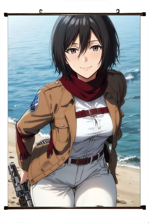 Shingeki no Kyojin Anime black Plastic rod Cloth painting Wall Scroll 60X90CM J12-375