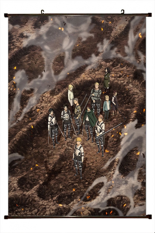 Shingeki no Kyojin Anime black Plastic rod Cloth painting Wall Scroll 60X90CM J12-381