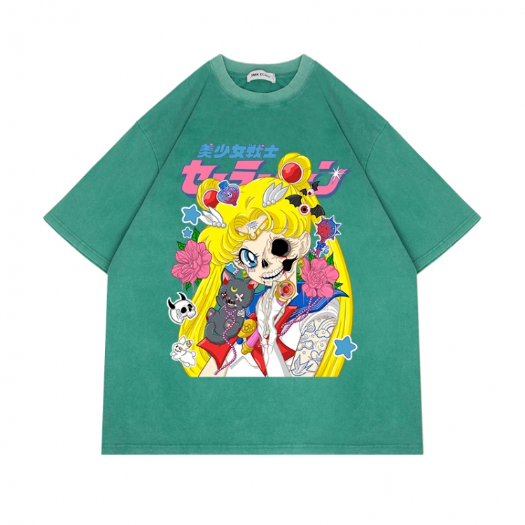 sailormoon Anime Surrounding Direct Spray Technology Colorful Wash Short Sleeve T-shirt from S to 2XL