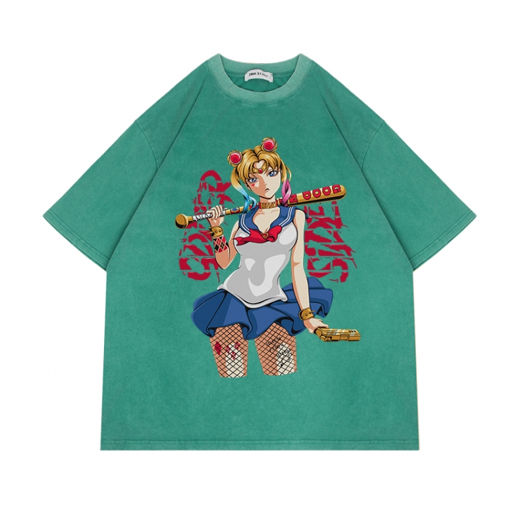 sailormoon Anime Surrounding Direct Spray Technology Colorful Wash Short Sleeve T-shirt from S to 2XL