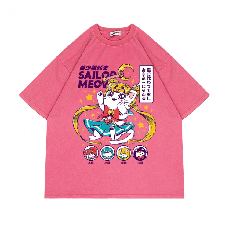 sailormoon Anime Surrounding Direct Spray Technology Colorful Wash Short Sleeve T-shirt from S to 2XL