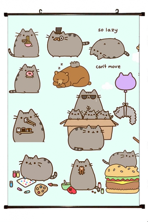 Pusheen Anime black Plastic rod Cloth painting Wall Scroll 60X90CM P3-22