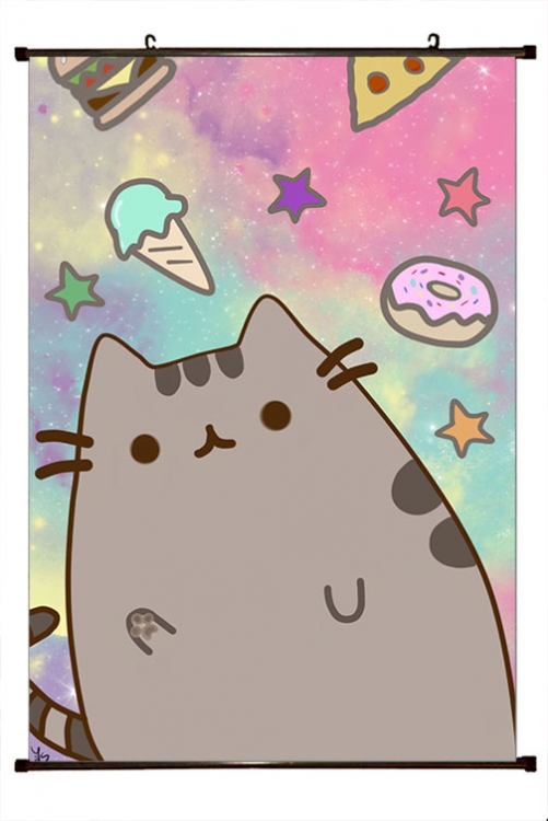 Pusheen Anime black Plastic rod Cloth painting Wall Scroll 60X90CMP3-29