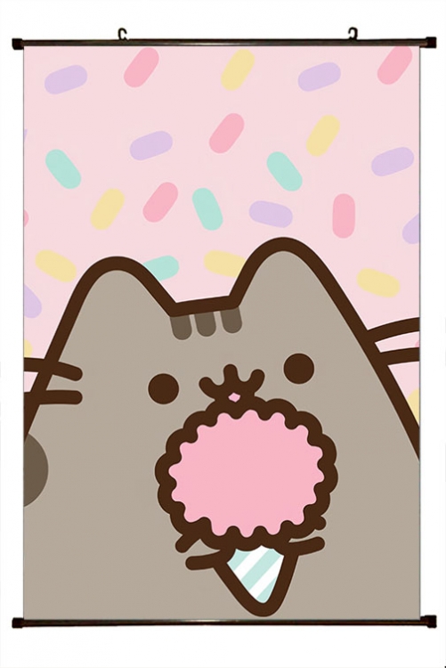 Pusheen Anime black Plastic rod Cloth painting Wall Scroll 60X90CM  P3-35