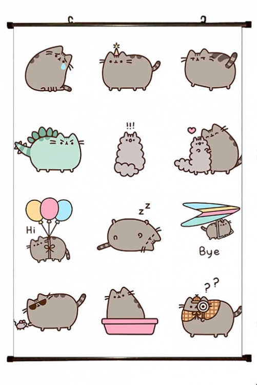 Pusheen Anime black Plastic rod Cloth painting Wall Scroll 60X90CM P3-14