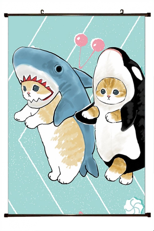 SharkCat  Anime black Plastic rod Cloth painting Wall Scroll 60X90CM S4-15