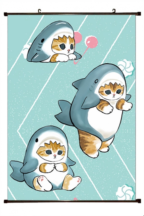 SharkCat  Anime black Plastic rod Cloth painting Wall Scroll 60X90CM  S4-10