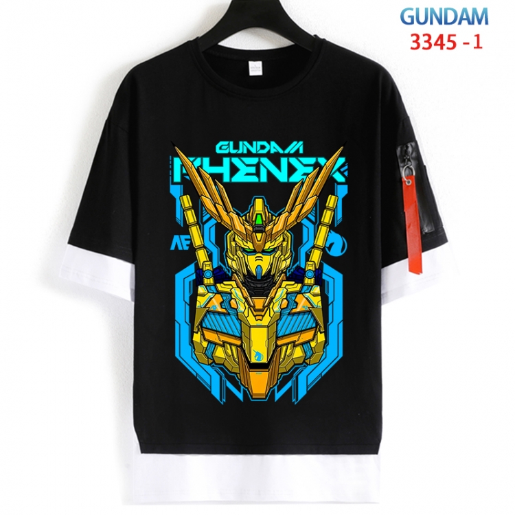 Gundam Cotton Crew Neck Fake Two-Piece Short Sleeve T-Shirt from S to 4XL HM-3345-1