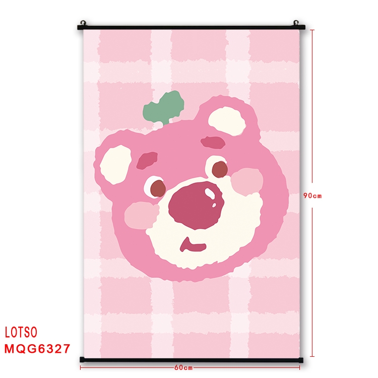 Strawberry Bear cartoon black Plastic rod Cloth painting Wall Scroll 60X90CM MQG-6327