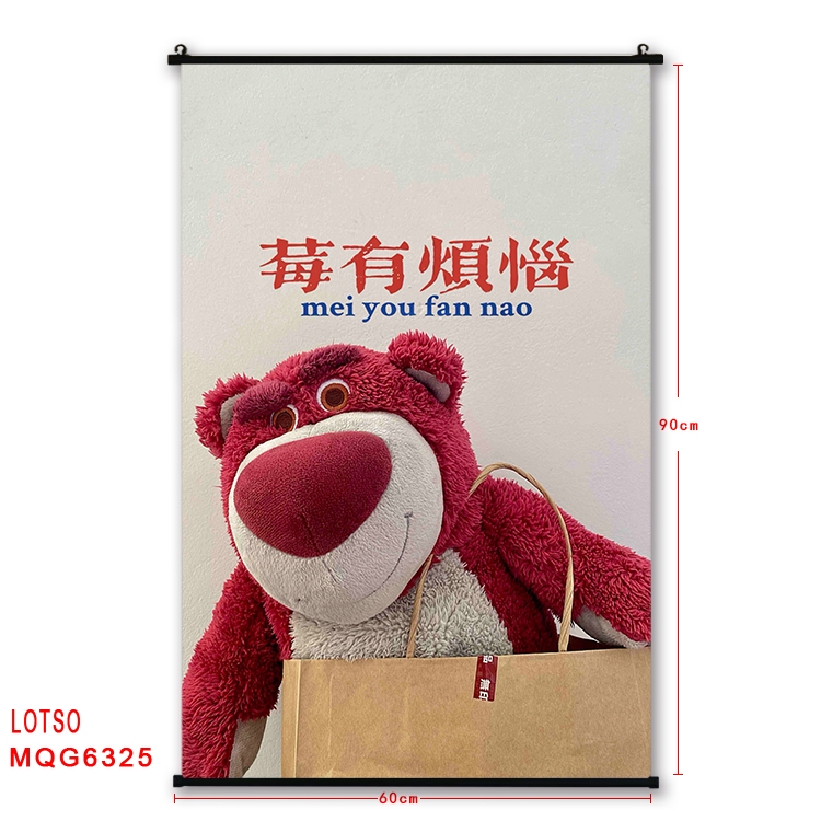 Strawberry Bear cartoon black Plastic rod Cloth painting Wall Scroll 60X90CM MQG-6325