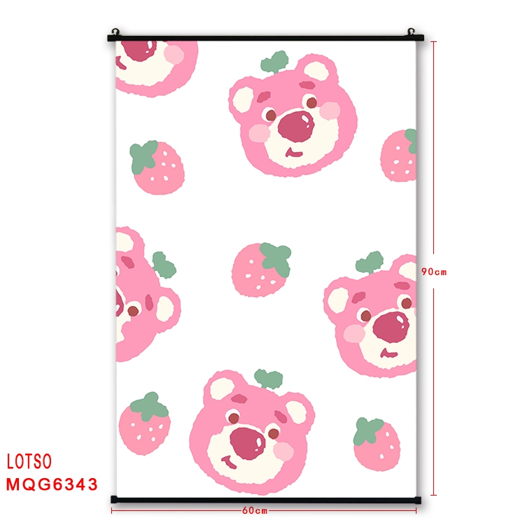 Strawberry Bear cartoon black Plastic rod Cloth painting Wall Scroll 60X90CM  MQG-6343