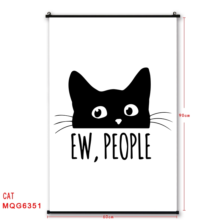 cat cartoon black Plastic rod Cloth painting Wall Scroll 60X90CM MQG-6351