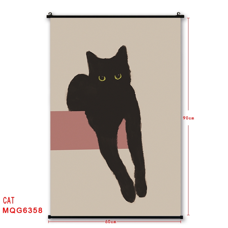 cat cartoon black Plastic rod Cloth painting Wall Scroll 60X90CM MQG-6358