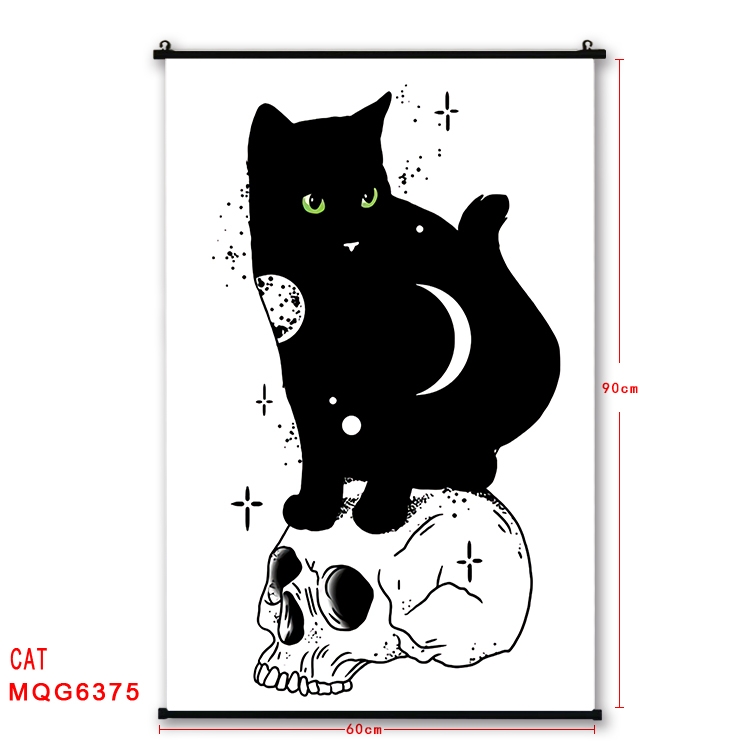 cat cartoon black Plastic rod Cloth painting Wall Scroll 60X90CM MQG-6375