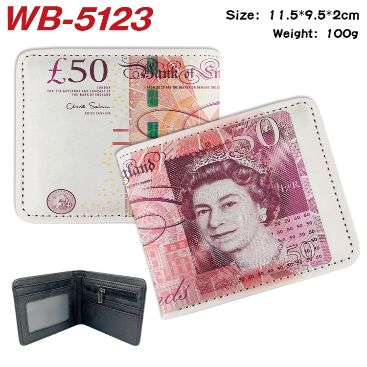 paper money Animation color PU leather half fold wallet 11.5X9X2CM WB-5123