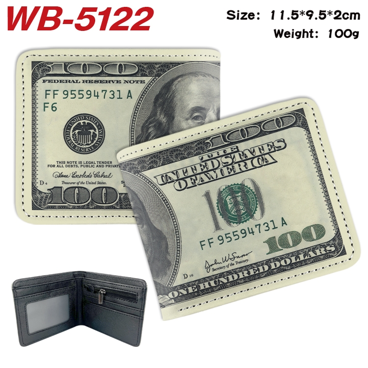 paper money Animation color PU leather half fold wallet 11.5X9X2CM WB-5122