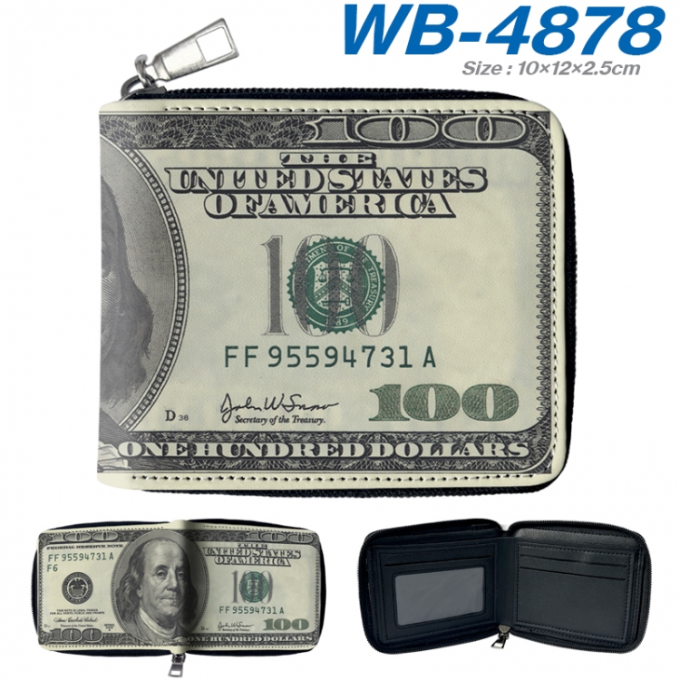 paper money color short full zip folding wallet 10x12x2.5cm WB-4878