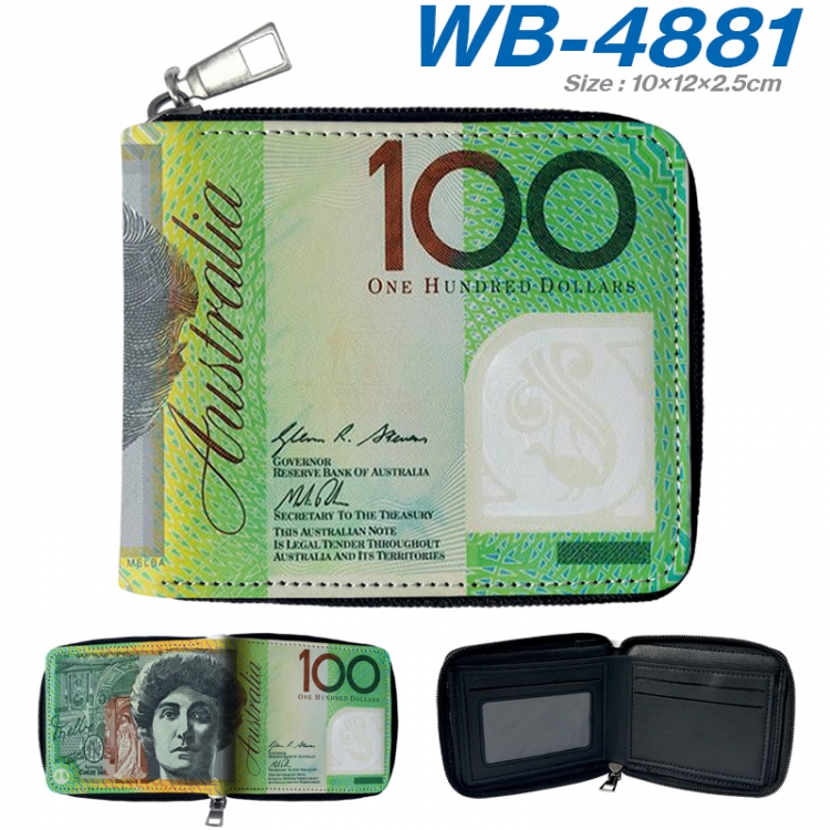 paper money color short full zip folding wallet 10x12x2.5cm WB-4881