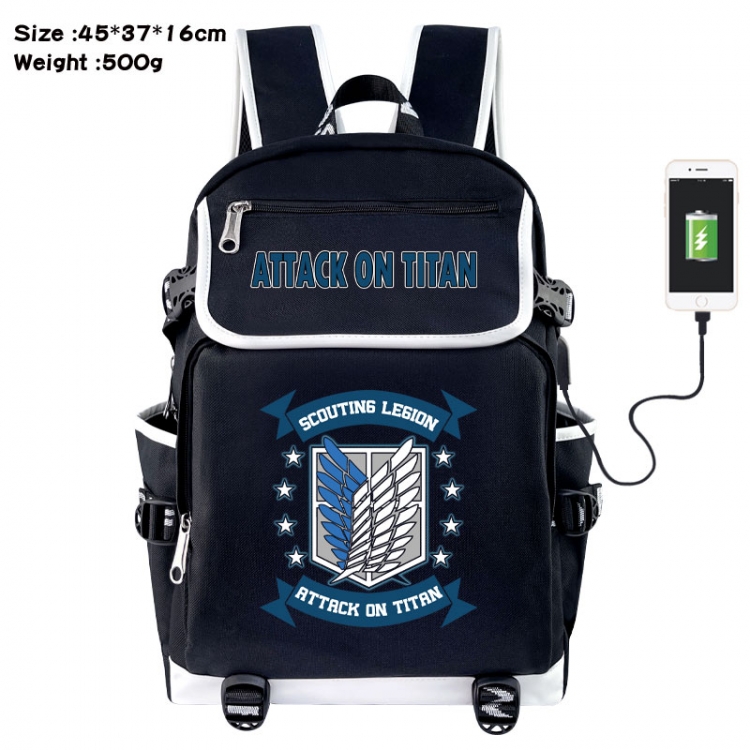Shingeki no Kyojin Anime Flip Data Cable USB Backpack School Bag 45X37X16CM
