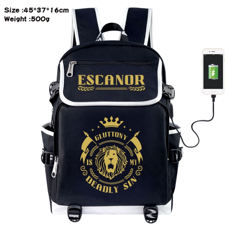 The Seven Deadly Sins Anime Flip Data Cable USB Backpack School Bag 45X37X16CM