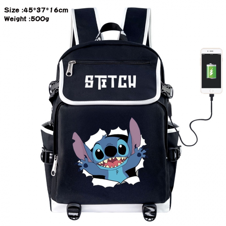 Lilo &amp; Stitch Anime Flip Data Cable USB Backpack School Bag 45X37X16CM