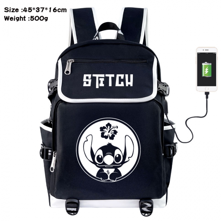 Lilo &amp; Stitch Anime Flip Data Cable USB Backpack School Bag 45X37X16CM