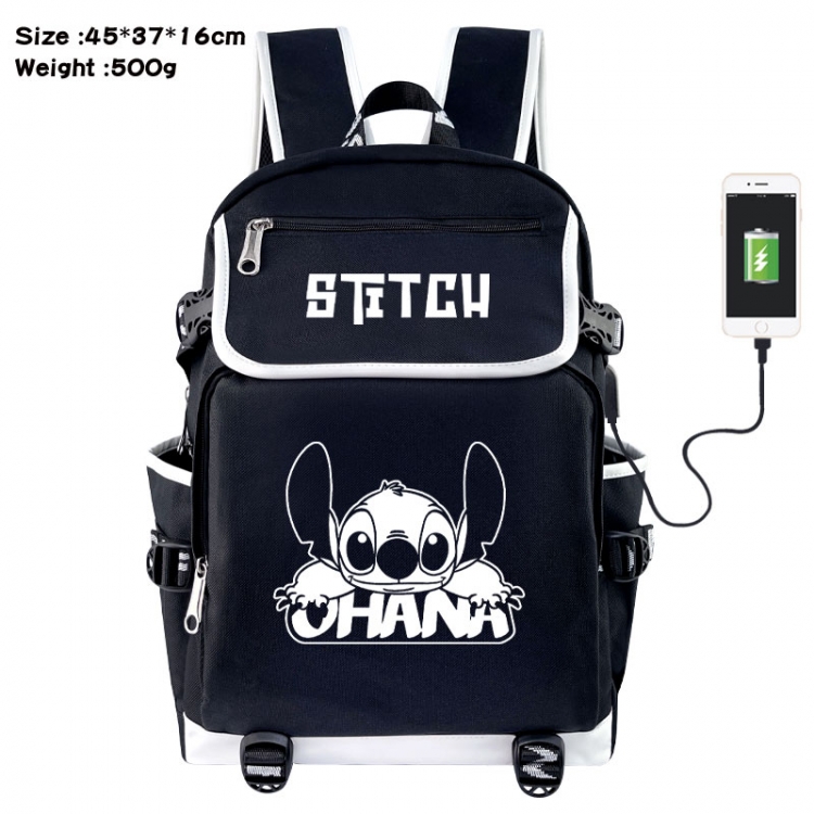 Lilo &amp; Stitch Anime Flip Data Cable USB Backpack School Bag 45X37X16CM