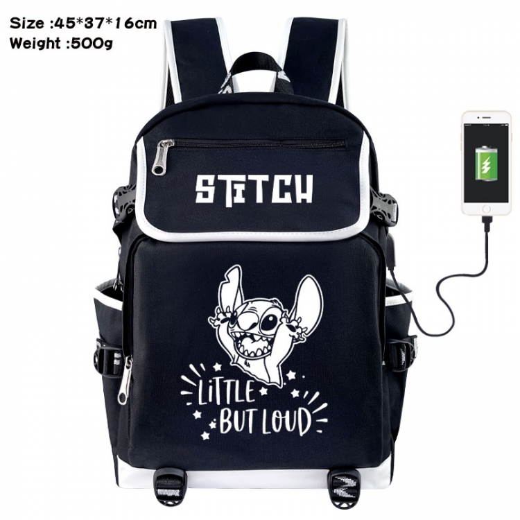 Lilo &amp; Stitch Anime Flip Data Cable USB Backpack School Bag 45X37X16CM