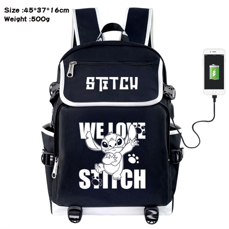 Lilo &amp; Stitch Anime Flip Data Cable USB Backpack School Bag 45X37X16CM