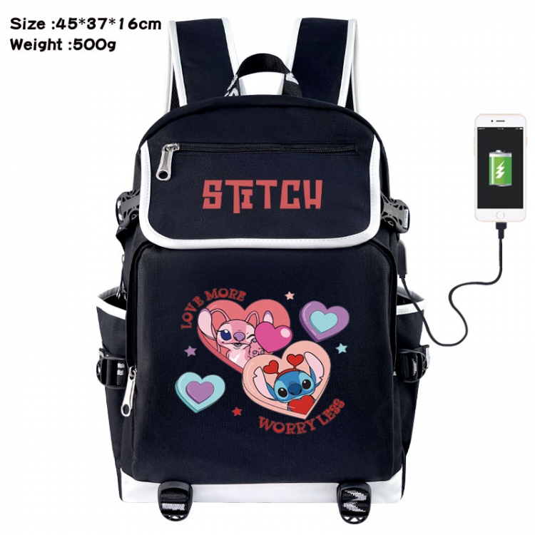 Lilo &amp; Stitch Anime Flip Data Cable USB Backpack School Bag 45X37X16CM