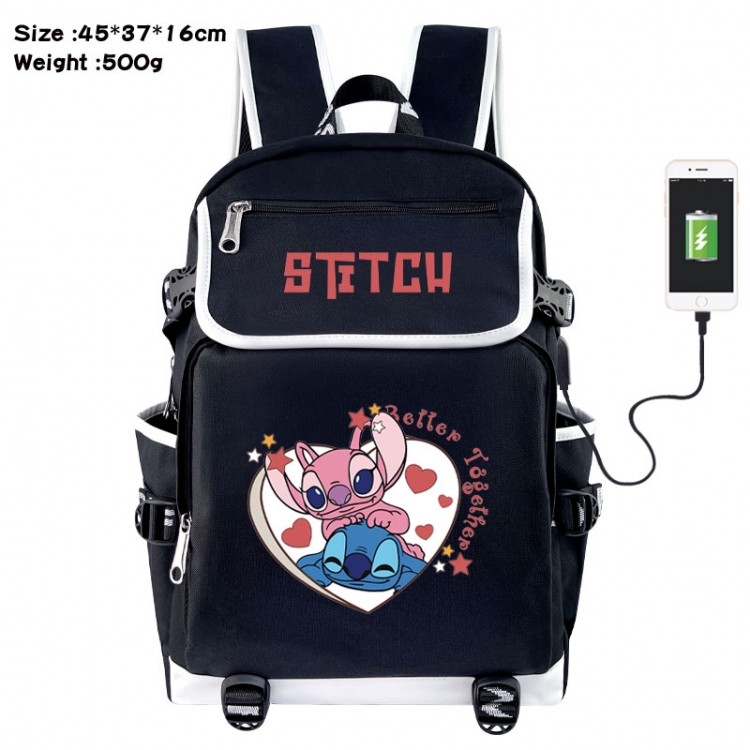 Lilo &amp;amp Stitch Anime Flip Data Cable USB Backpack School Bag 45X37X16CM