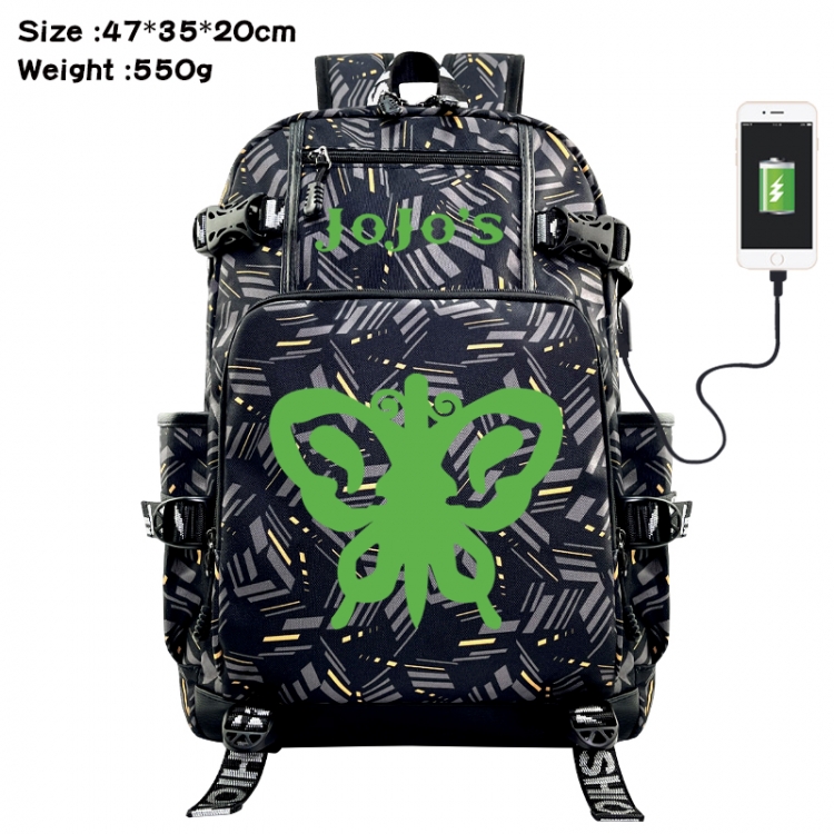 JoJos Bizarre Adventure Anime data cable camouflage print USB backpack schoolbag 47x35x20cm