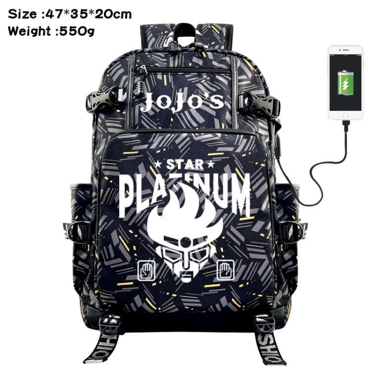 JoJos Bizarre Adventure Anime data cable camouflage print USB backpack schoolbag 47x35x20cm