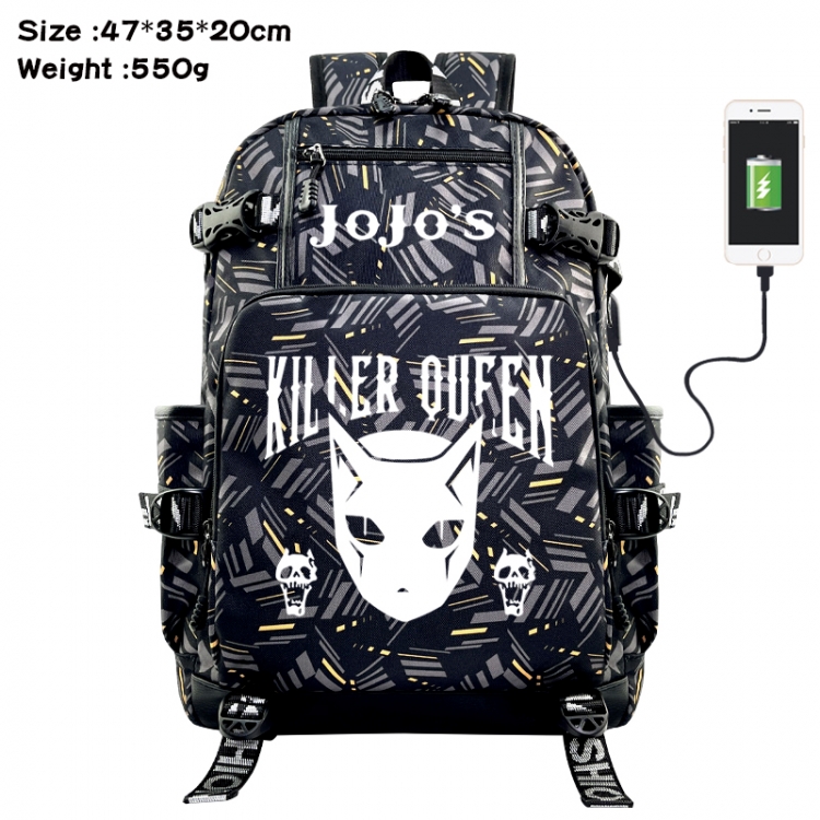 JoJos Bizarre Adventure Anime data cable camouflage print USB backpack schoolbag 47x35x20cm