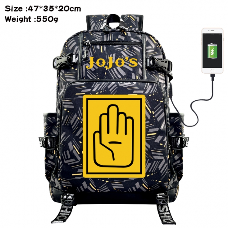 JoJos Bizarre Adventure Anime data cable camouflage print USB backpack schoolbag 47x35x20cm